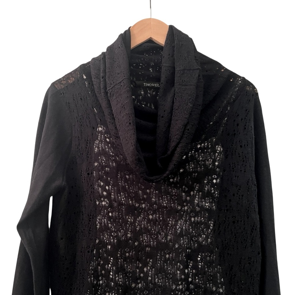 Timo Weiland See-Through Black Cowl Neck Knit Sweater with Cut-Out Design